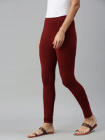 De Moza Ladies Ankle Length Leggings Solid Cotton Dark Maroon