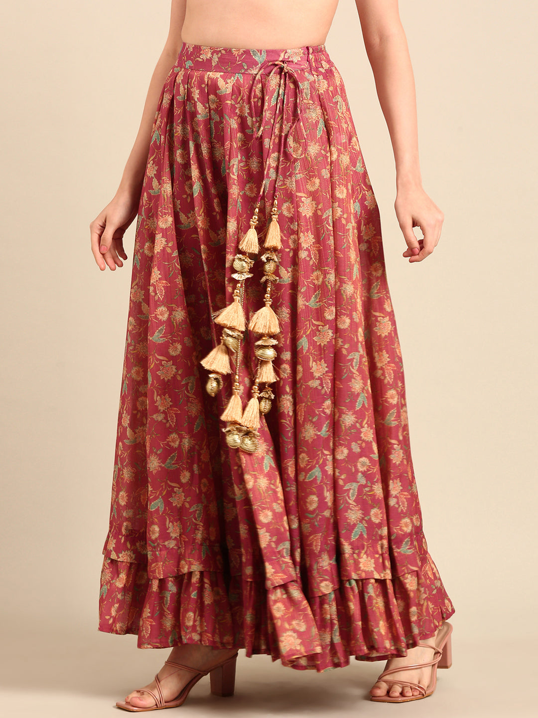 Skirt All Over Print-Dark Pink - De Moza
