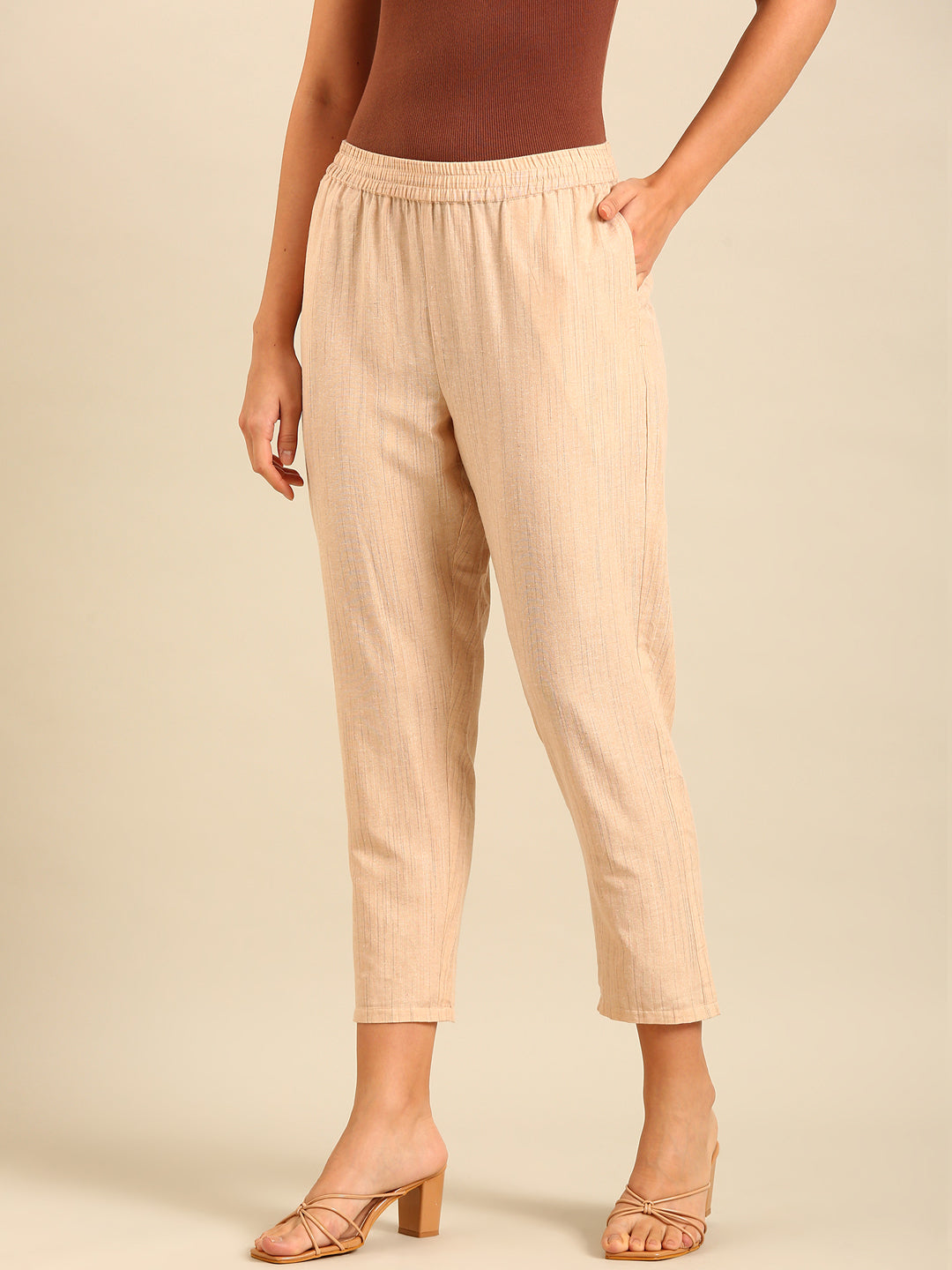 Printed Straight Pant-Beige - De Moza
