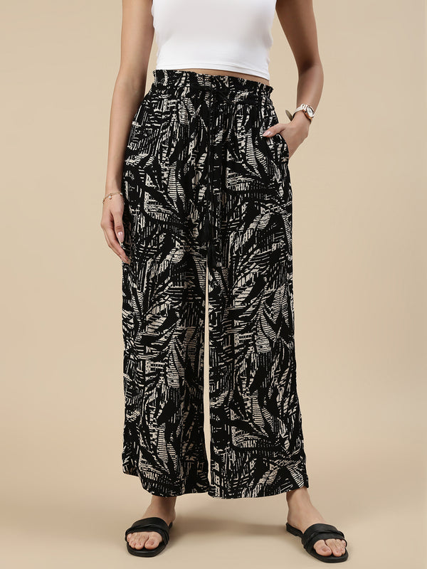 Printed Narrow Palazzo-Black - De Moza