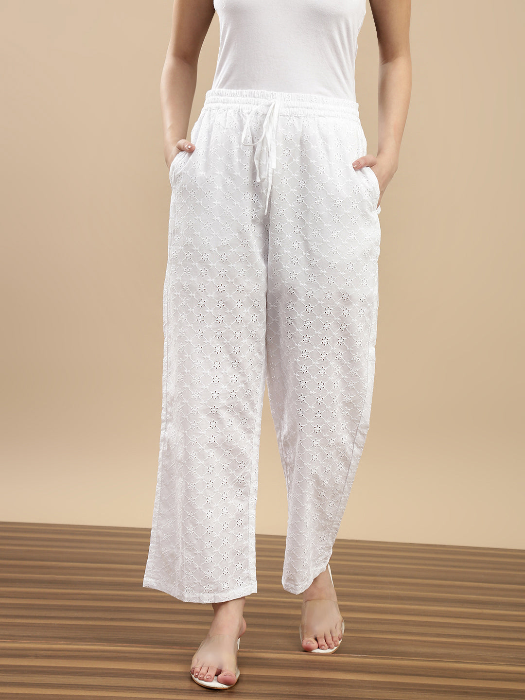 De Moza Women Casual Palazzo White