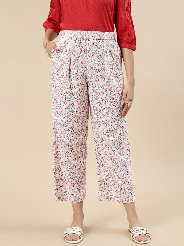 Printed Narrow Palazzo-White - De Moza
