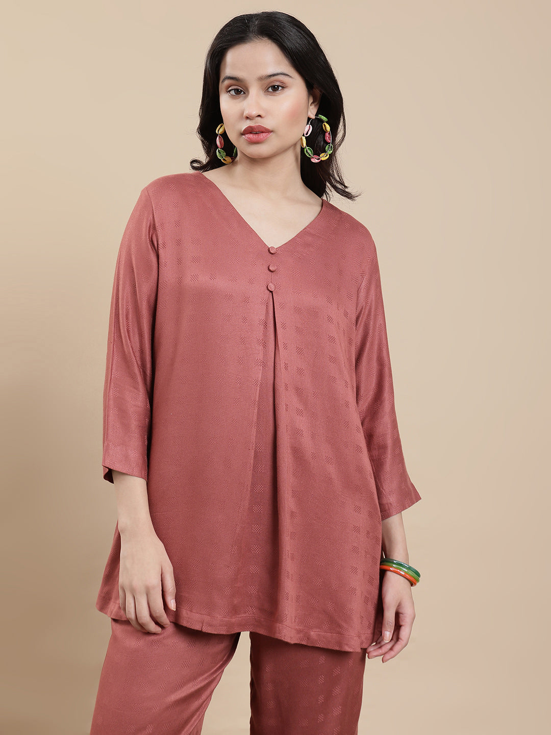 De Moza Women Co-ords with Pack of Top & Palazzo Dark Peach