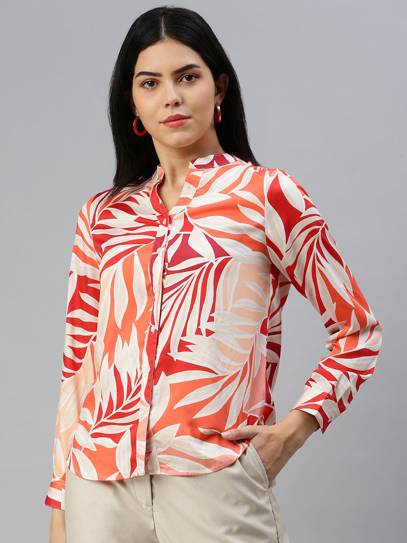 De Moza Women Printed Shirt Orange - De Moza