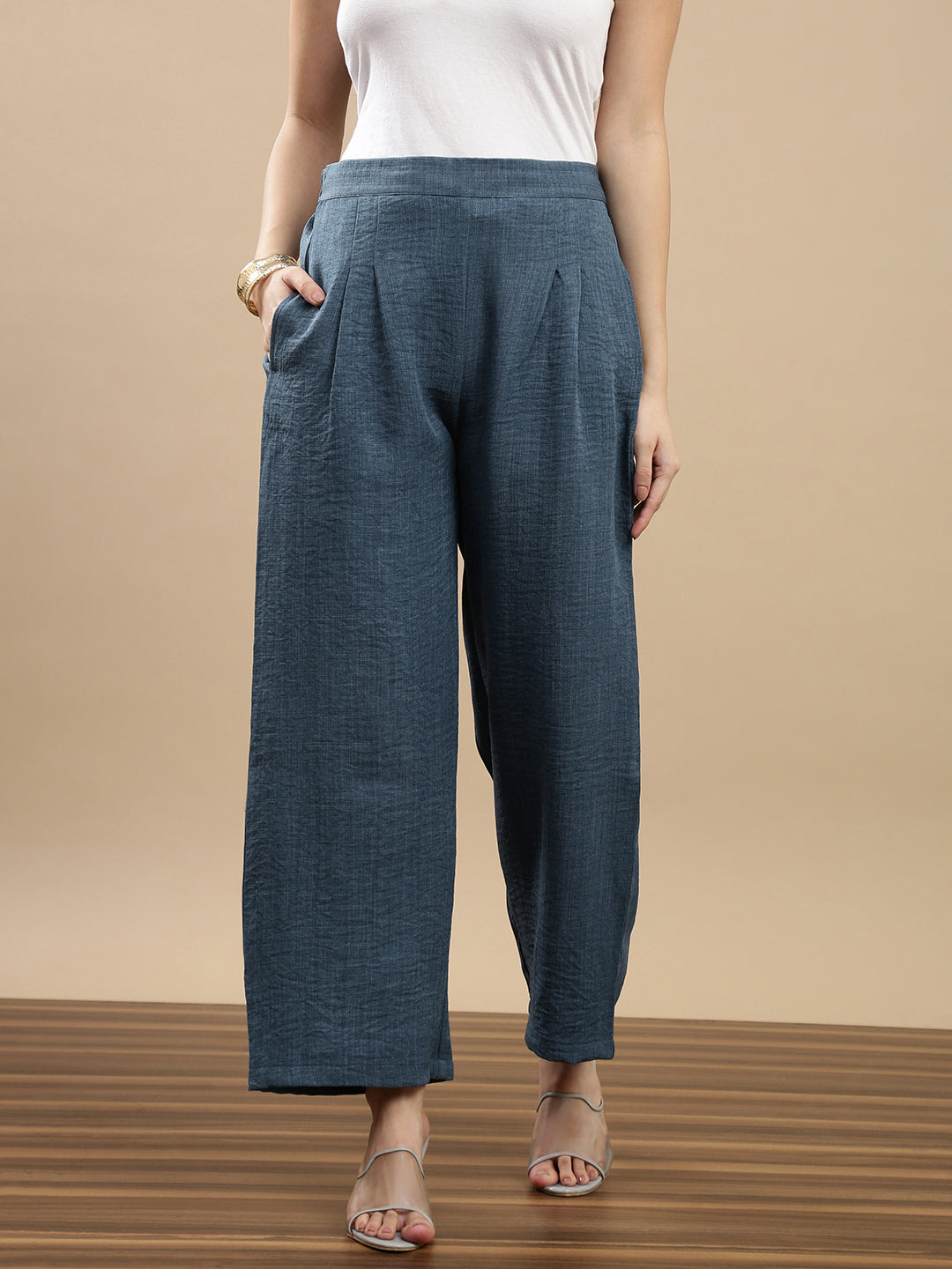 De Moza Women Casual Palazzo Teal Blue
