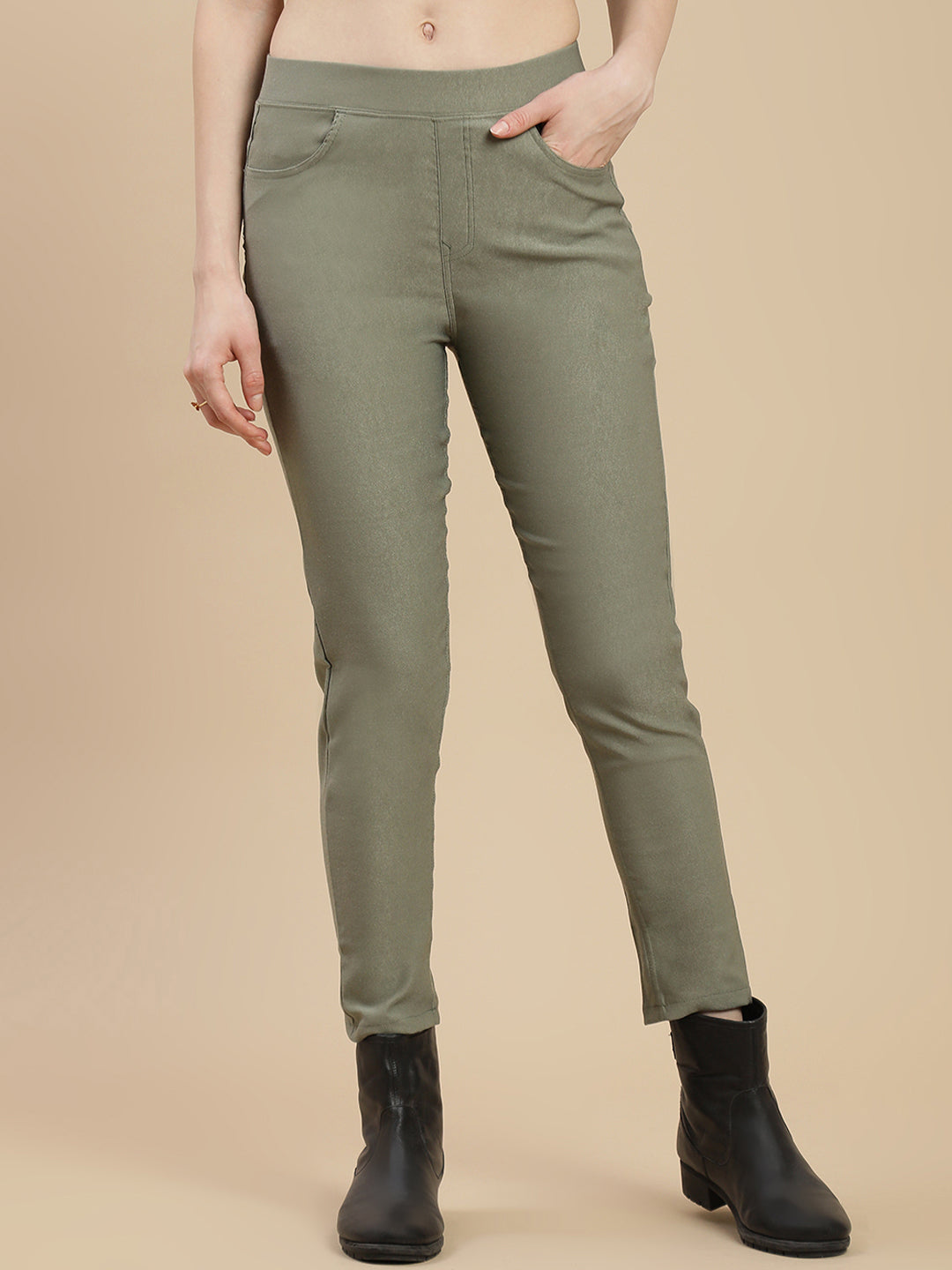 De Moza Women's Casual Jegging Olive Green