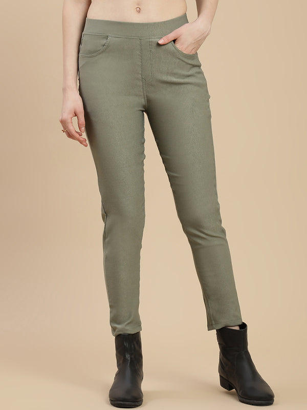 De Moza Women's Casual Jegging Olive Green - De Moza
