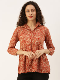 De Moza Women's Printed Top Orange