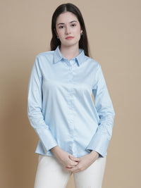 De Moza Women Woven Formal Viscose Satin Shirt Powder Blue - De Moza