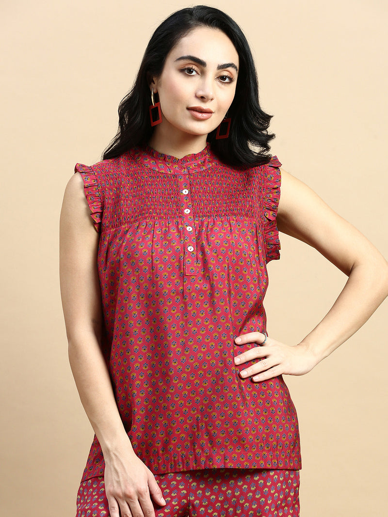 Tunic Top All Over Print-Wine - De Moza