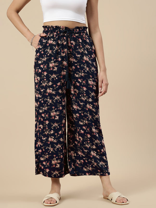Paper Bag Palazzo-Navy Blue - De Moza