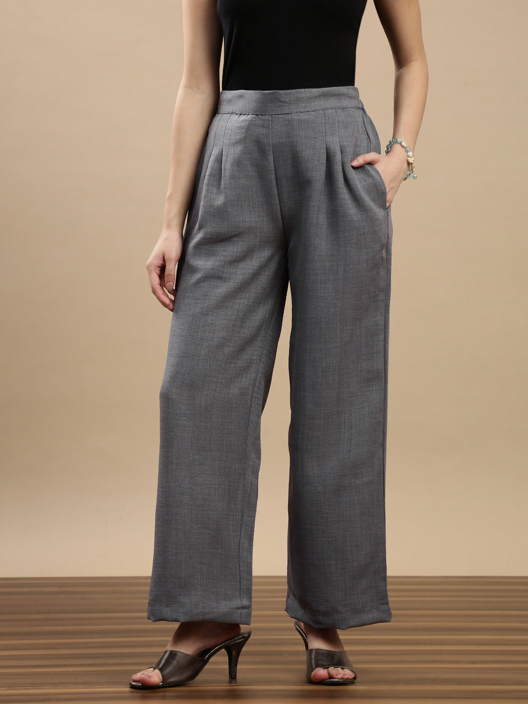 De Moza Women Casual Palazzo Steel Grey