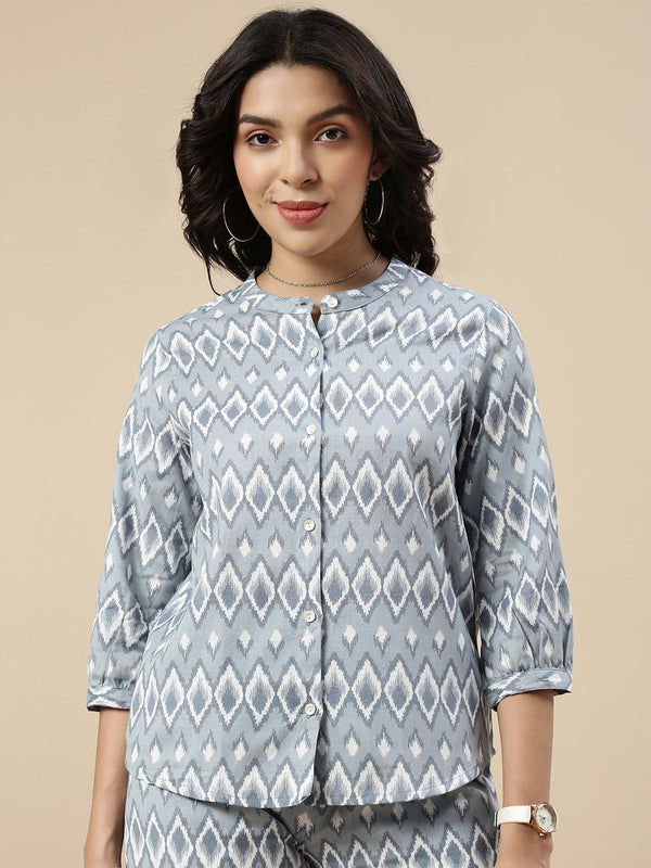 Printed Tunic Top-Blue - De Moza