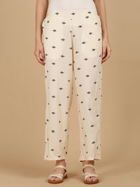 De Moza Women Woven Rayon loosed Fit Palazzo with Functional Pockets Cream