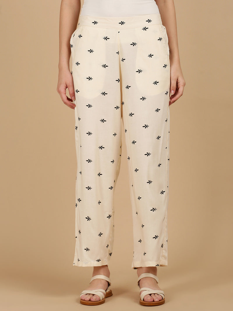 De Moza Women Woven Rayon loosed Fit Palazzo with Functional Pockets Cream - De Moza