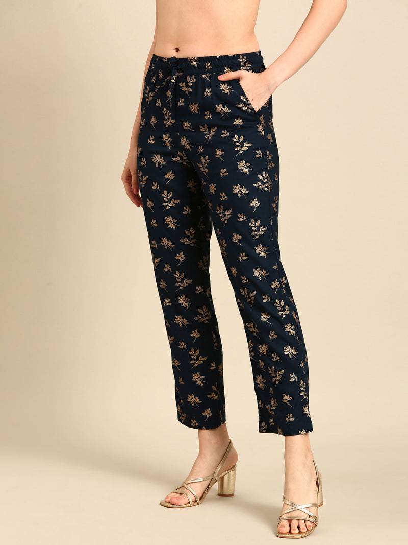 Straight Pant Printed-Teal - De Moza