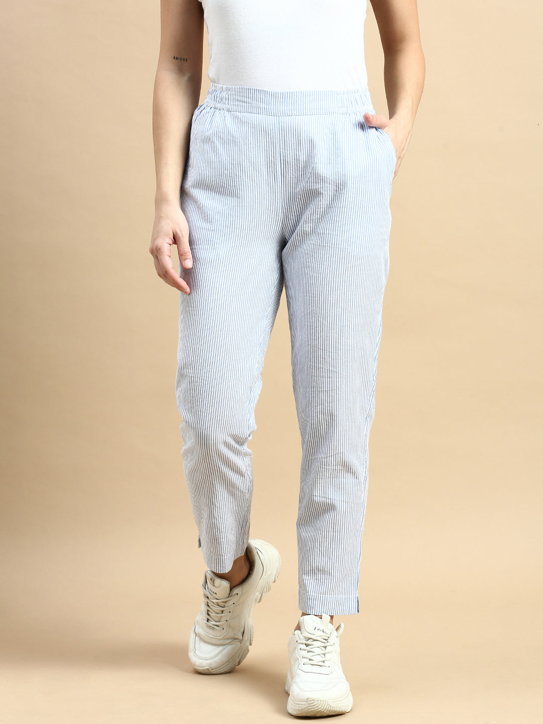 Cigarette Pant Stripped-Blue - De Moza