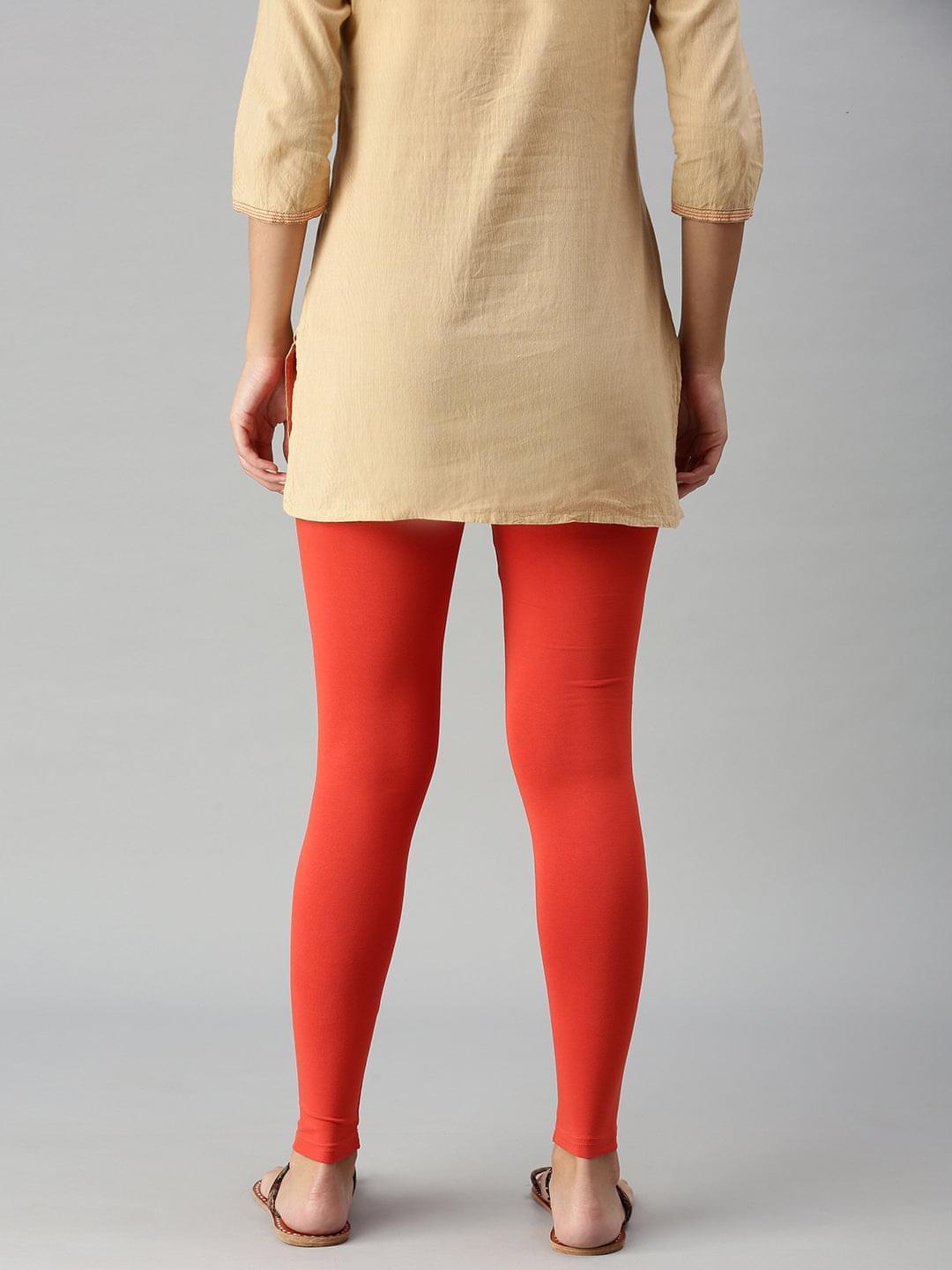 Ankle Length Leggings Cotton-Rust Orange - De Moza