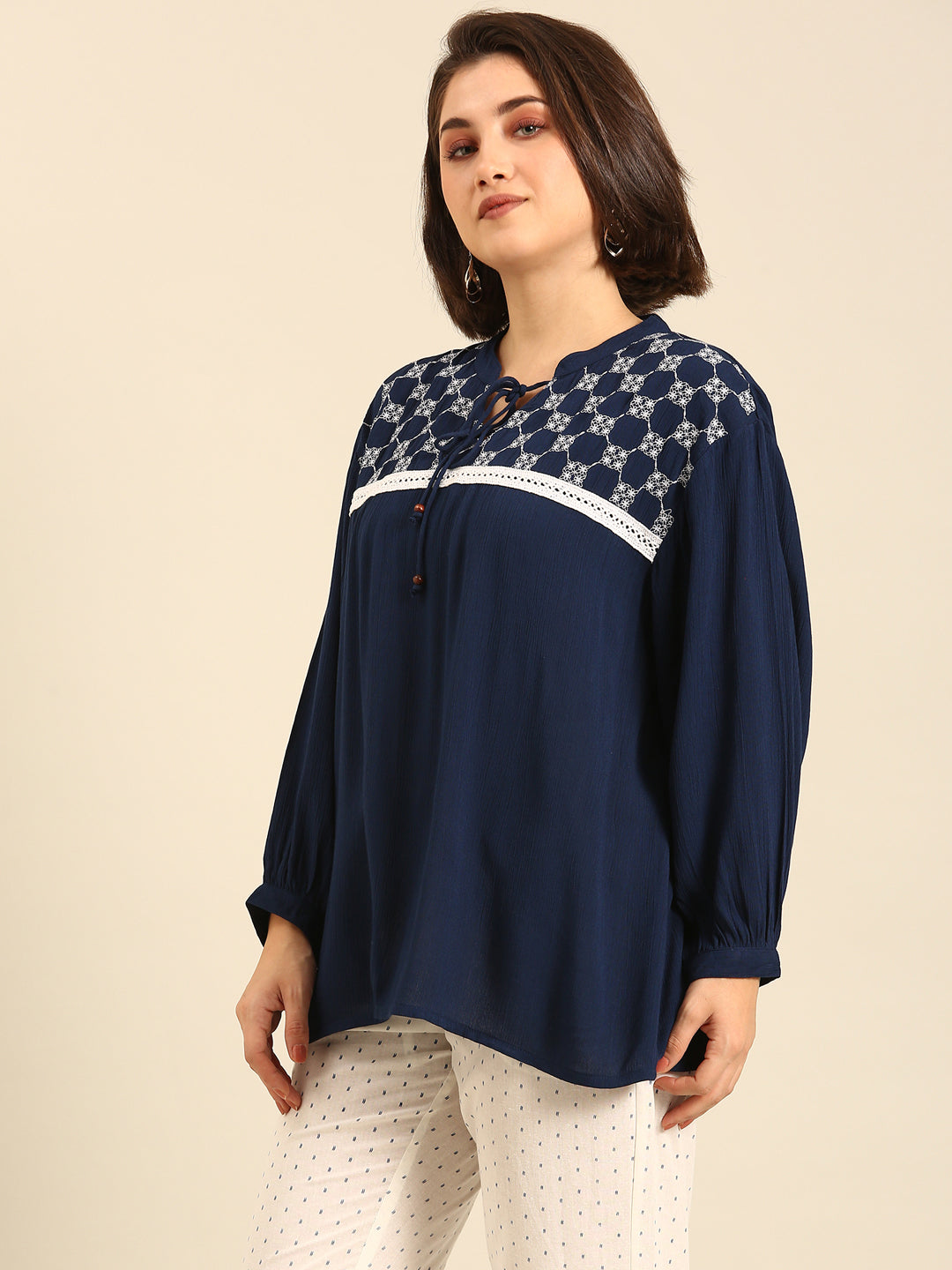 Top Embroidered-Indigo Blue - De Moza