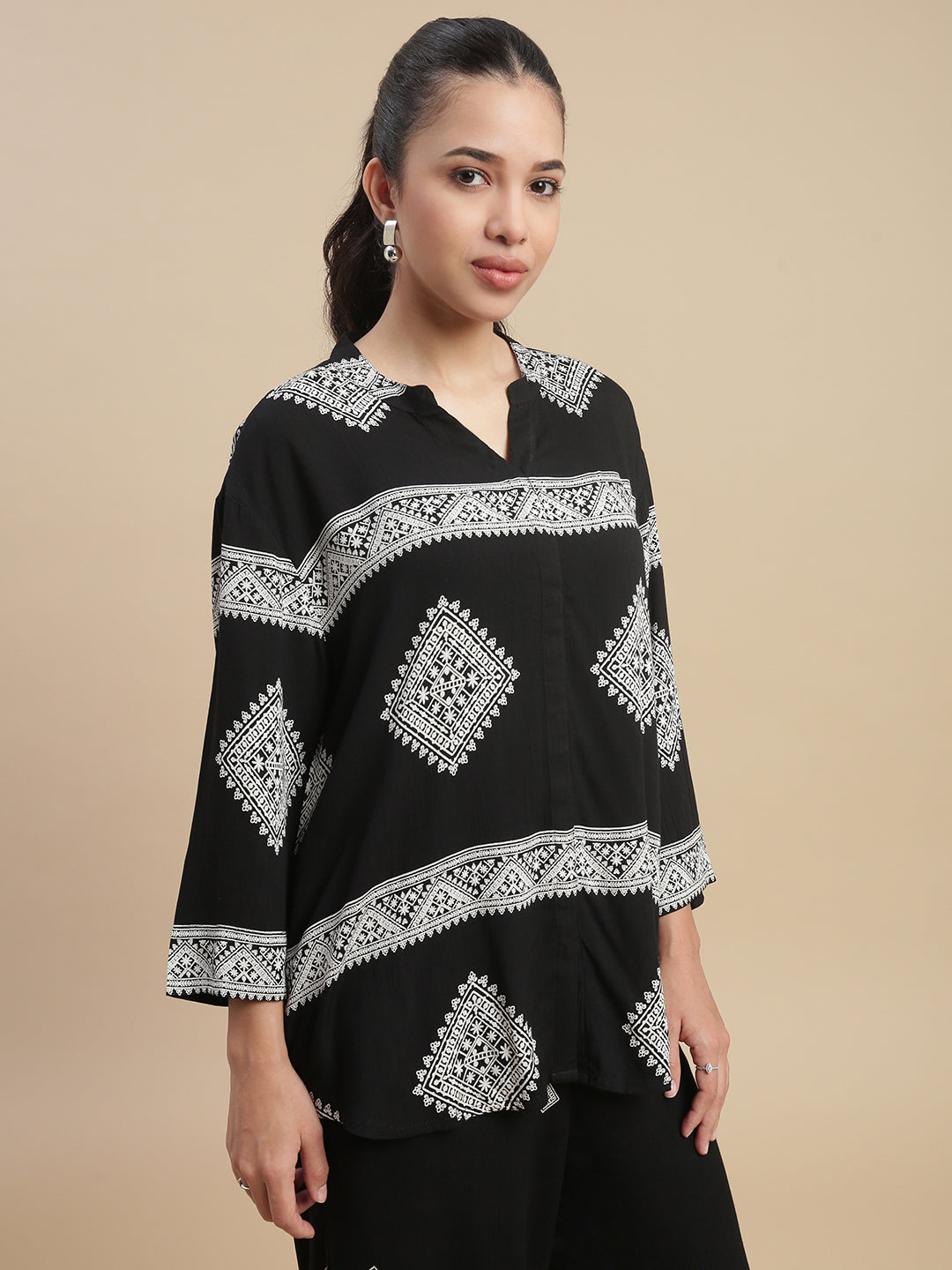De Moza Women's Officewear Co-ords (Shirt & Straight Palazzo) Black - De Moza