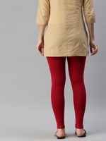 De Moza Ladies Ankle Length Leggings Solid Cotton Chilli Red