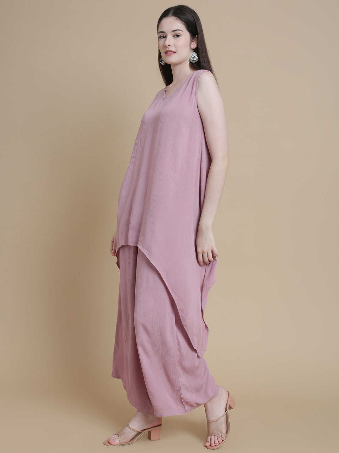 De Moza Women Woven Rayon Hi-Twist Top Light Pink - De Moza