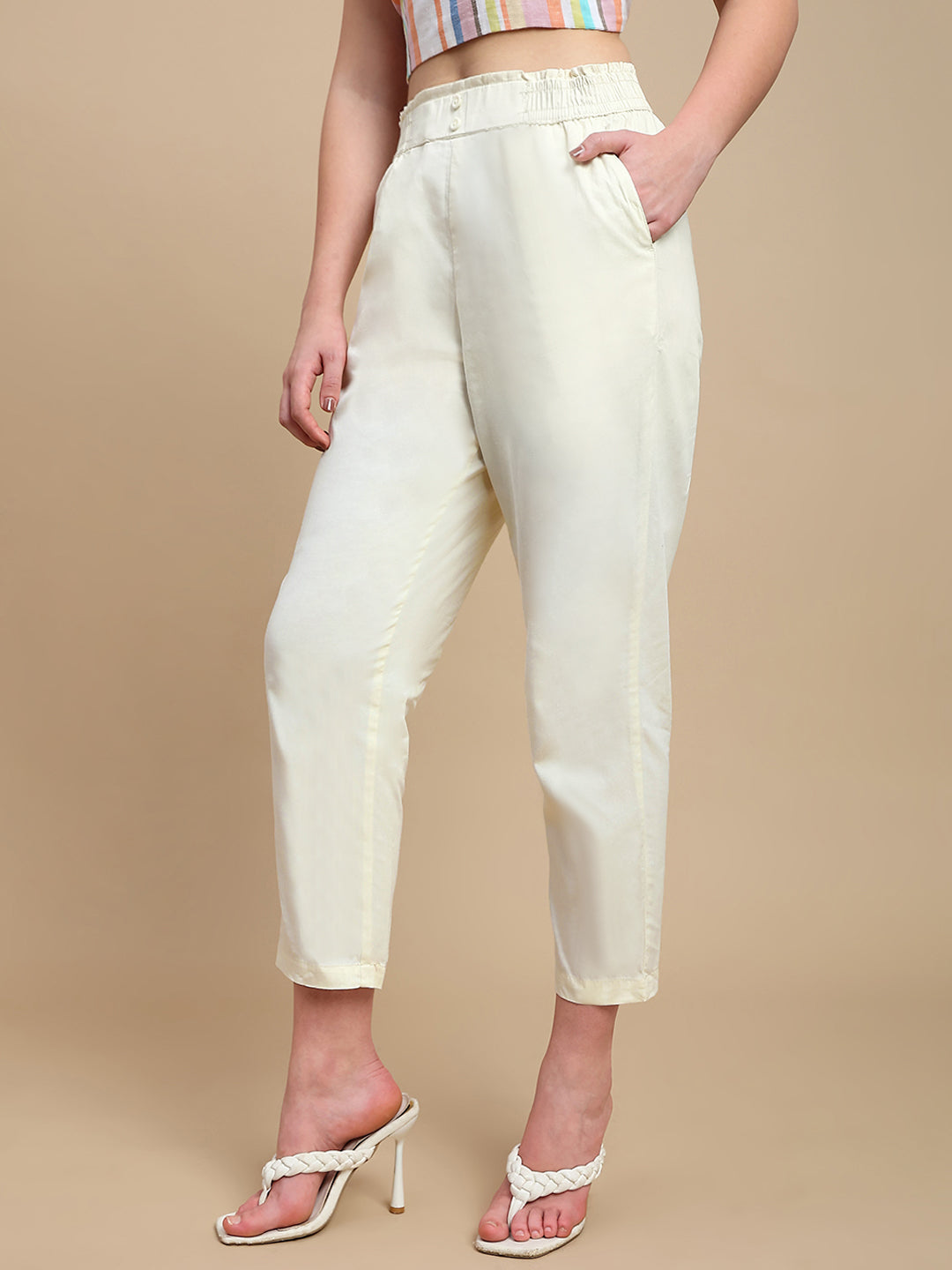 De Moza Women Casual Pants Natural - De Moza