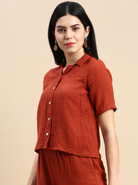 De Moza Women Crop Shirt Rust Orange