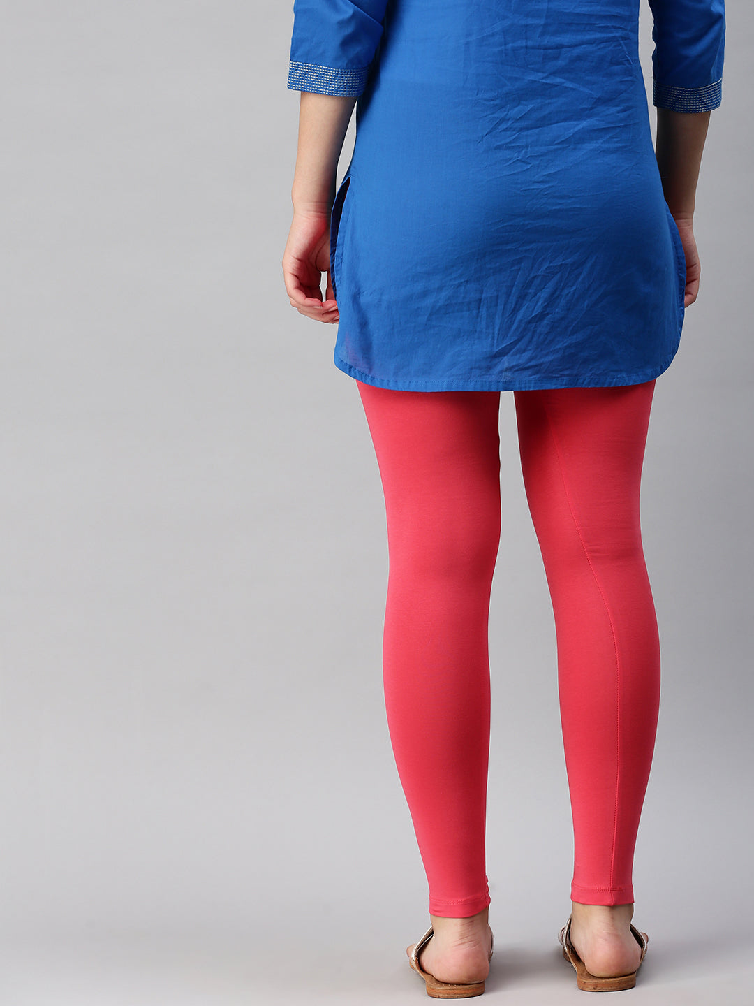 De Moza Ladies Ankle Length Leggings Solid Cotton Coral