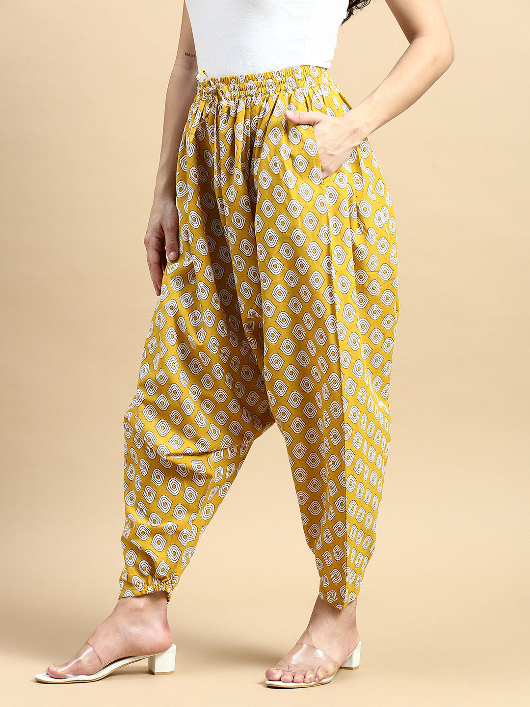 Harem Pant All Over Print-Mustard - De Moza