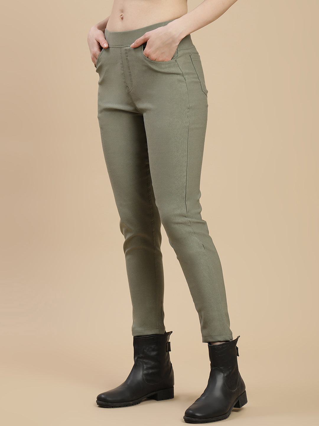 De Moza Women's Casual Jegging Olive Green