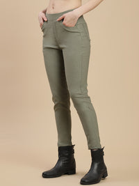 De Moza Women's Casual Jegging Olive Green