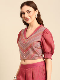 Co-Ord Set (Crop Top & Culottes)-Dark Pink - De Moza