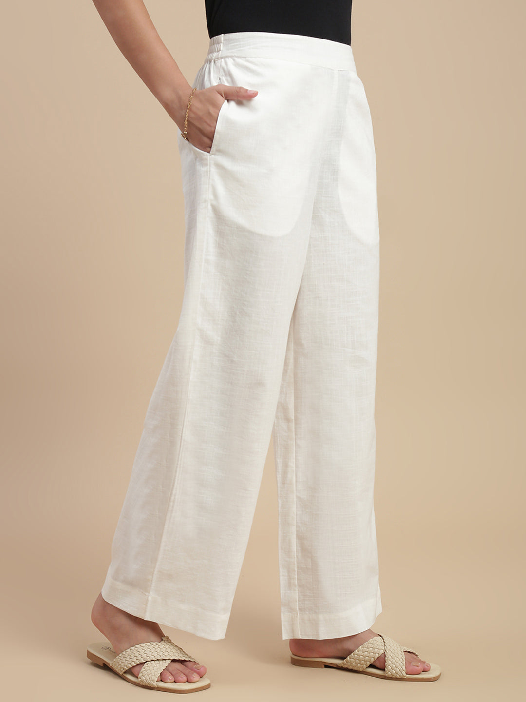 De Moza Women's Officewear Co-ords (Short Kurta & Straight Pant) Offwhite - De Moza