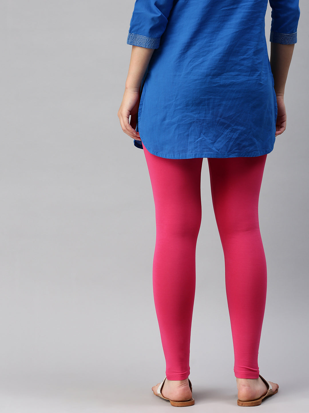 De Moza Ladies Ankle Length Leggings Solid Cotton Light Fuchsia