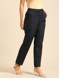 Straight Pant All Over Print-Navy - De Moza