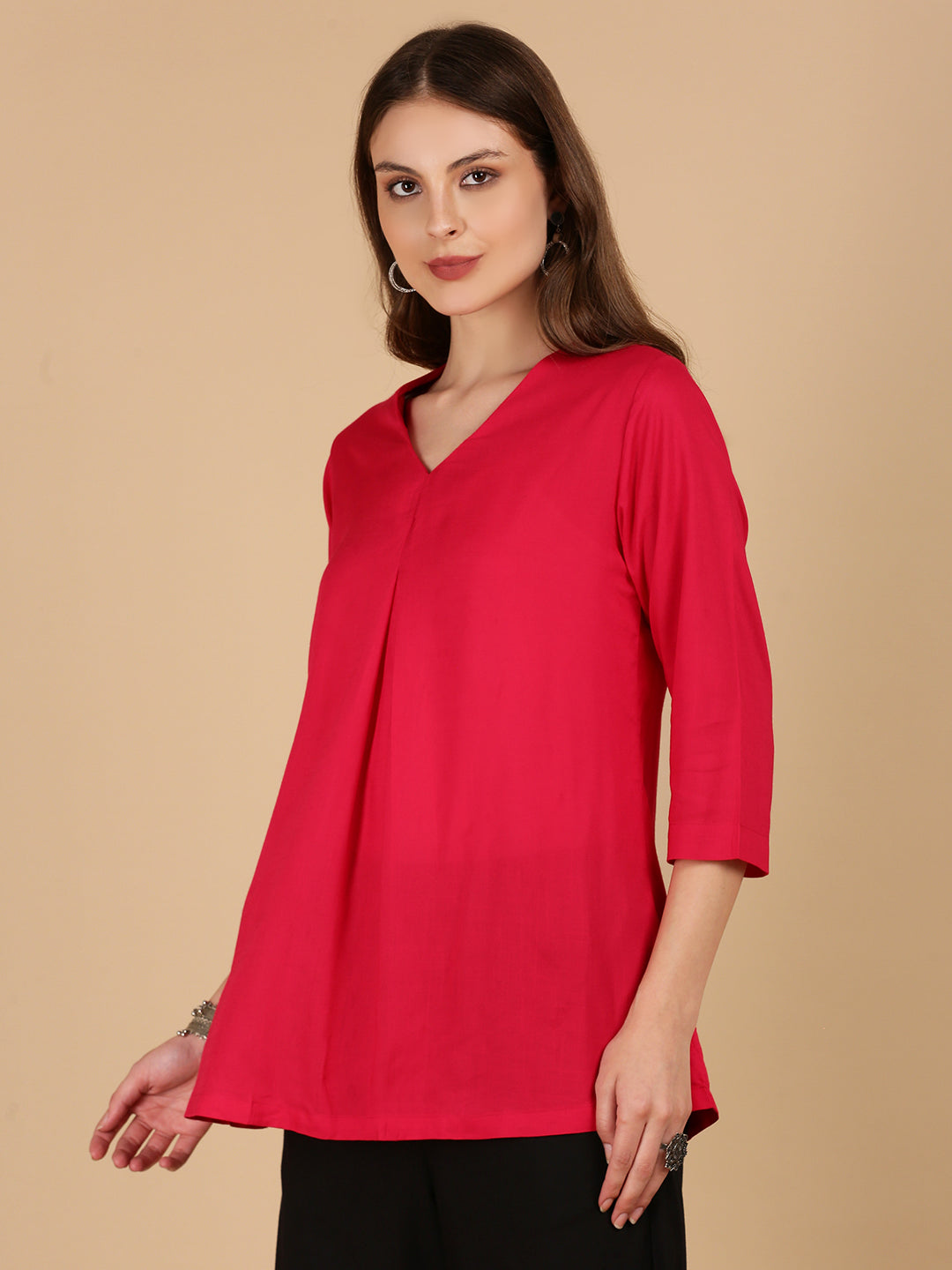 De Moza Women Woven Viscose loosed Fit Top Fuchsia
