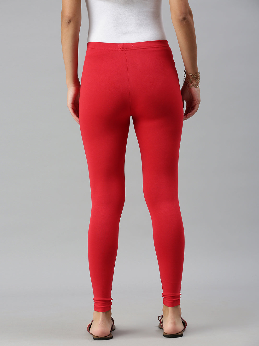 De Moza Ladies De Moza Ladies Ankle Length Leggings Solid Cotton Light RedAnkle Length Leggings Solid Light Red