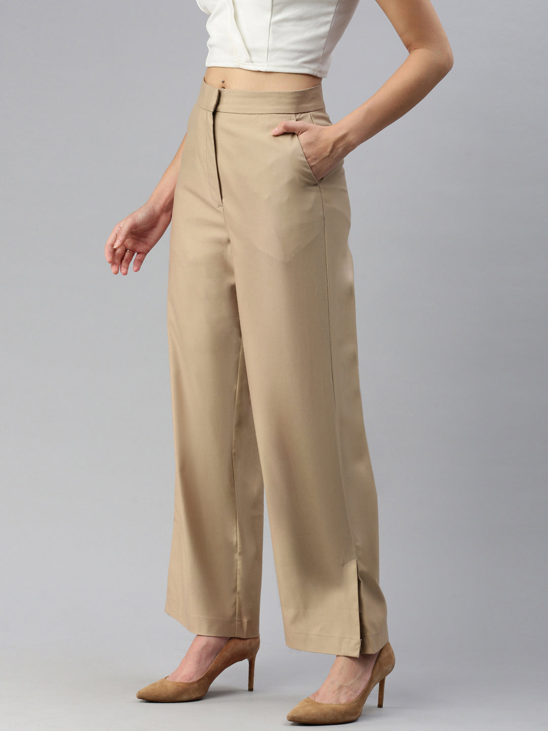 De Moza Women Formal Pants Beige