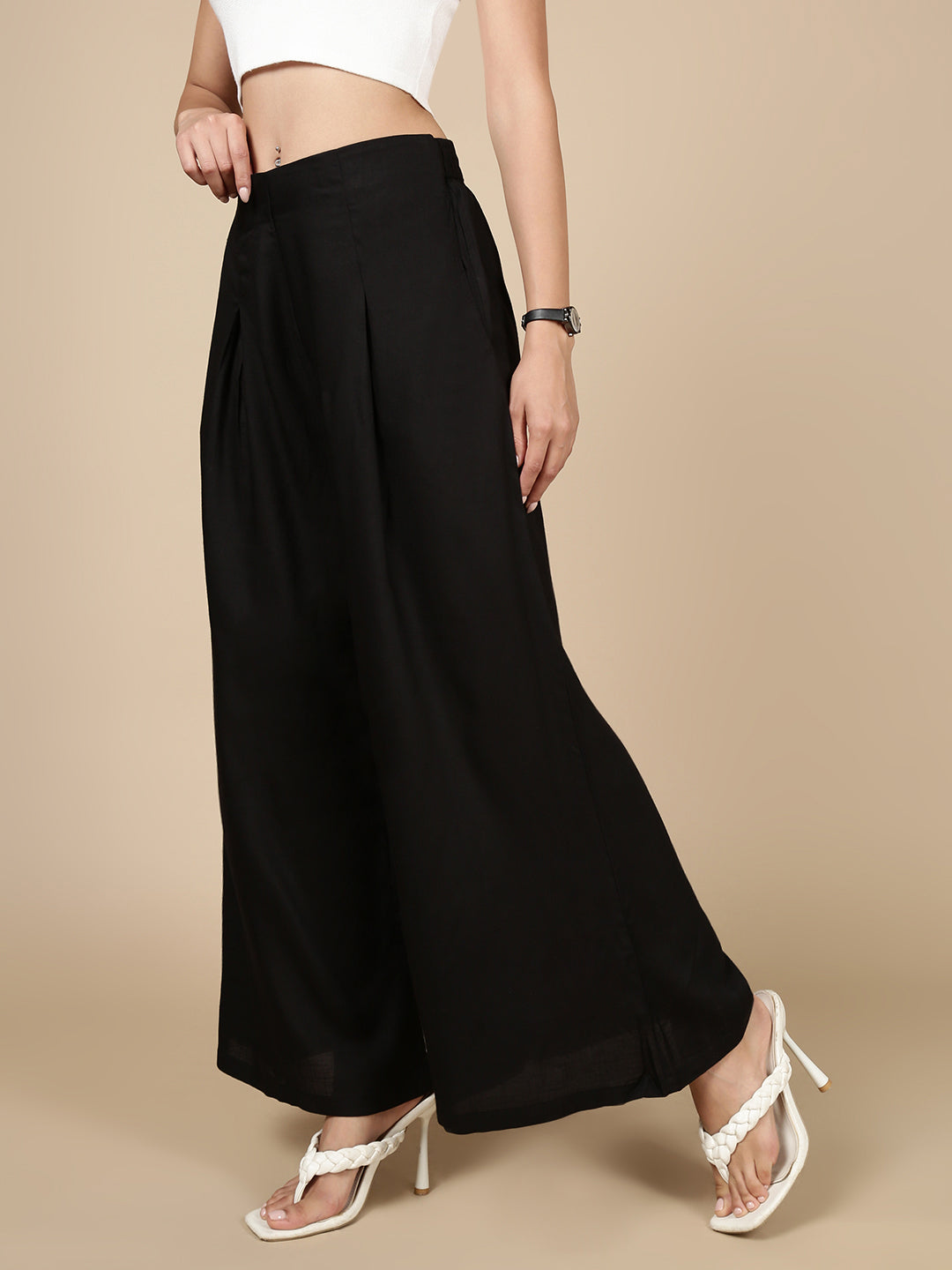 Pleated Palazzo-Black
