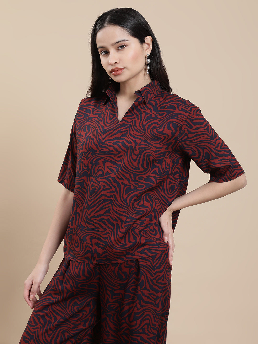 De Moza Women Co-ords with Pack of Palazzo & Top Maroon