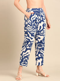 Cigarette Pant All Over Print-Blue - De Moza