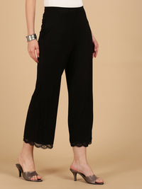 De Moza Women Knitted Viscose loosed Fit Palazzo with Functional Pockets Black