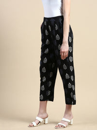 Cigarette Pants All Over Print-Black - De Moza