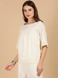 De Moza Women Woven Rayon Boxy Fit Top Natural