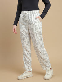 De Moza Women Woven Rayon Straight Fit Printed Straight Pant with Functional Pockets Offwhite - De Moza
