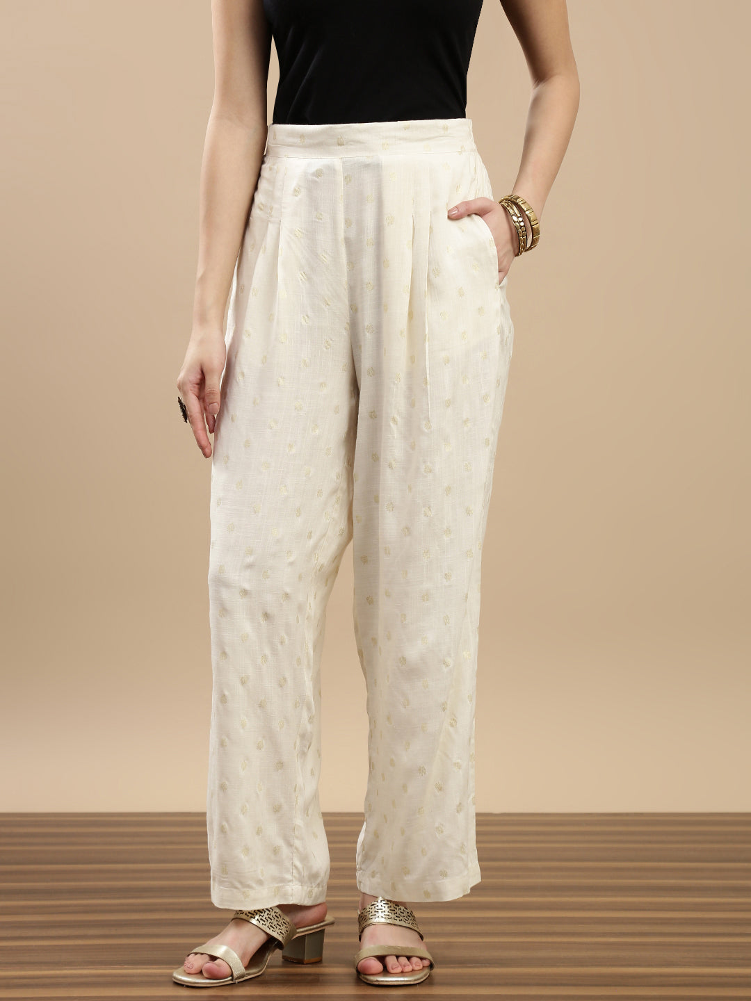 De Moza Women Festive Palazzo Offwhite - De Moza