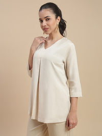 De Moza Women's Officewear Co-ords (Straight Pant & Tunic Top) Light Beige - De Moza