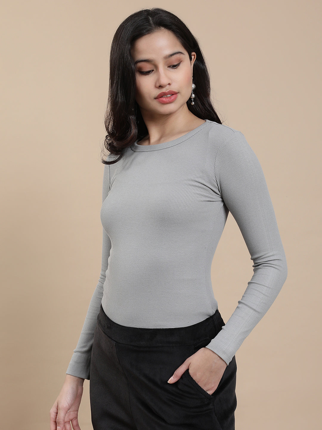 De Moza Women Casual Top Light Grey