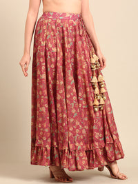 Skirt All Over Print-Dark Pink - De Moza